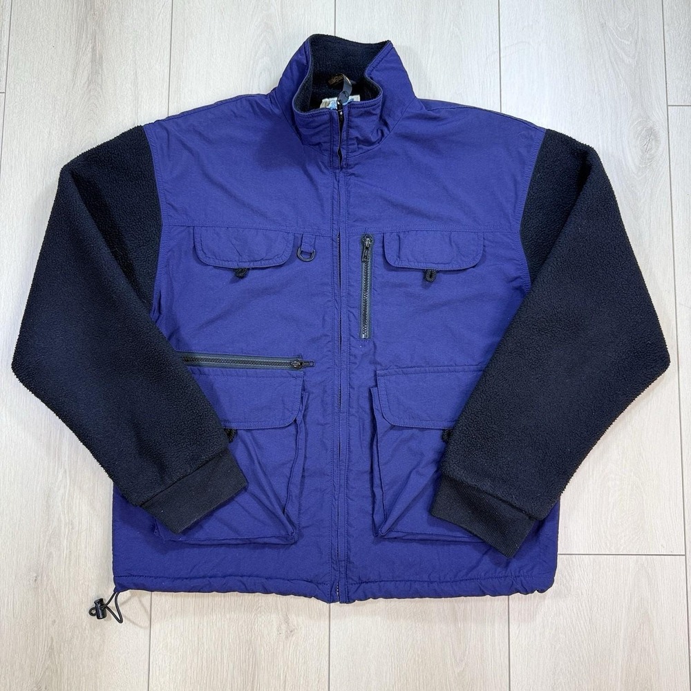 Vintage TravelSmith Jacket Men's M Purple Nylon Fleece Sleeve USA Multi Pocket Z